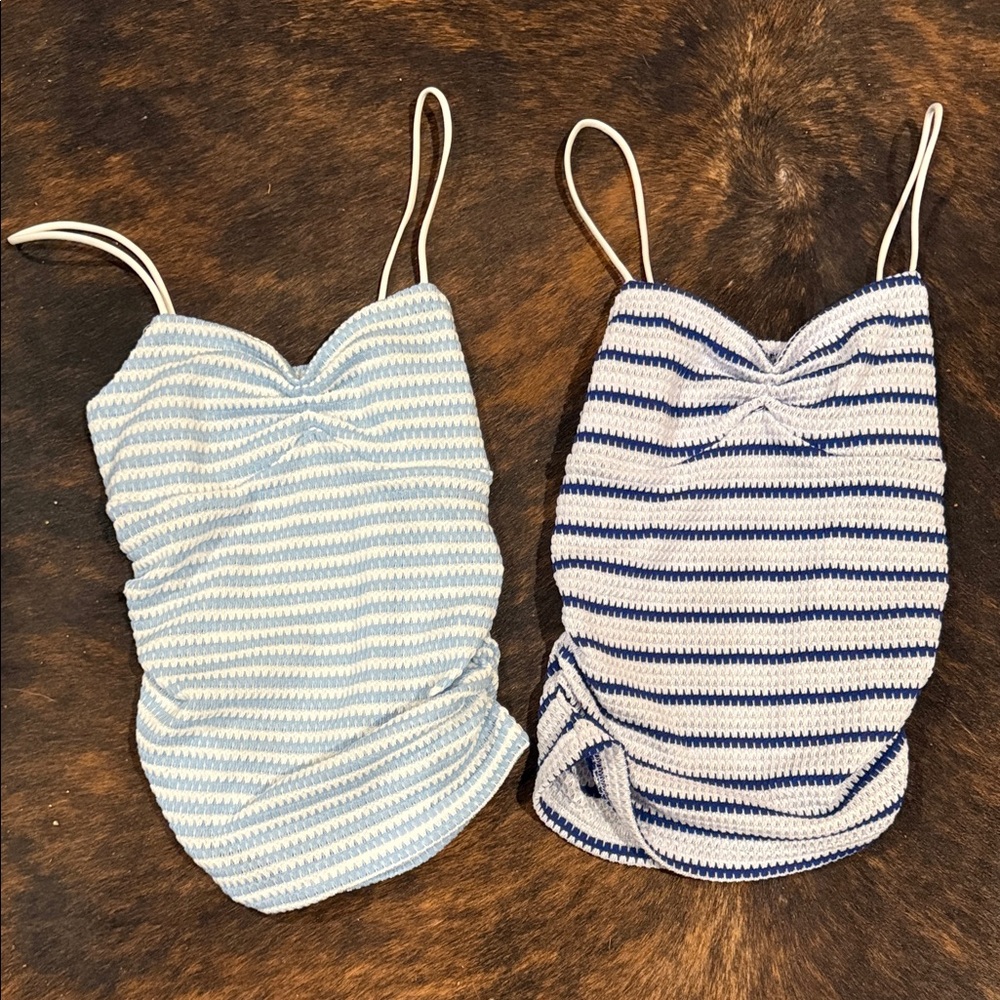 Striped Knit Tank Tops Ruched